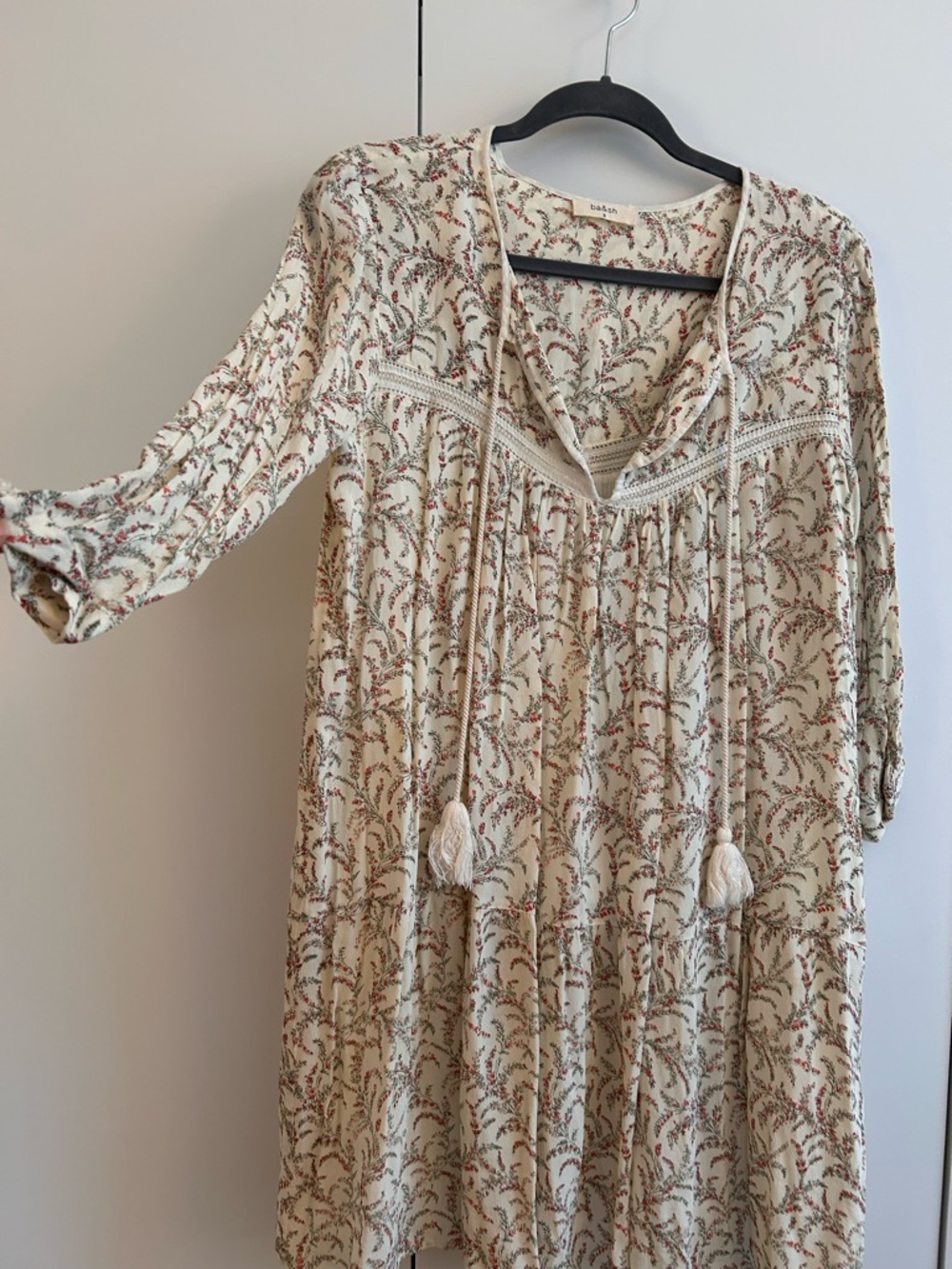 ba&sh Cream flowy dress with Red Floral Print - Picture 2 of 7